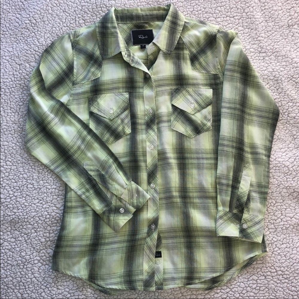 Rails Neon Green/Black Plaid Button-Down Long Sleeve Shirt